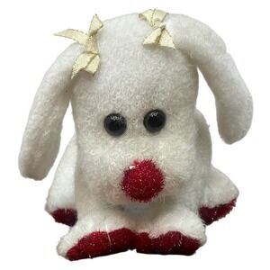 White Plush Dog Red Nose 6.5in Stuffed Animal Valentine Bow